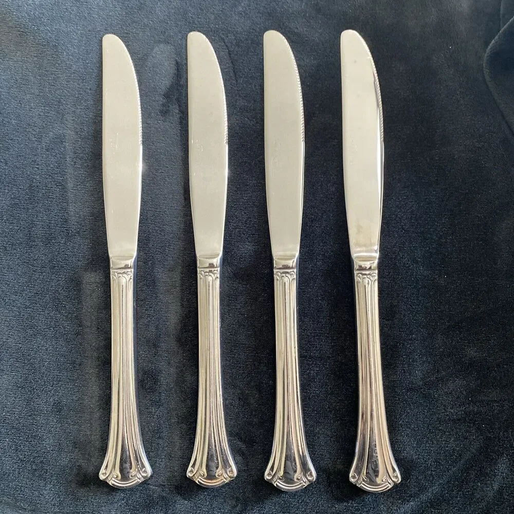 Lot 4 Wallace Resplendence Glossy 18/10 Stainless Modern Solid Dinner Knife 9.5”